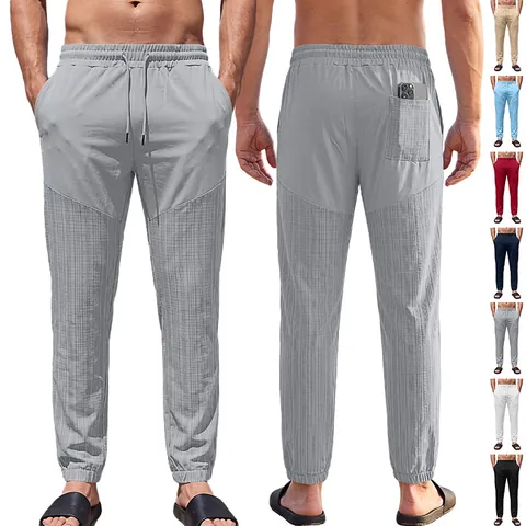 Men Joggers Sweatpants Polyester Breathable Patchwork Drawstring Elastic Waist Casual Sporty Trousers