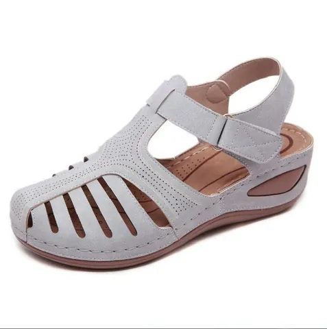 Sandalias de Cuña Romana de Verano para Mujer Punta Redonda Cerrada Hueca Cuero de PU Cómodas Transpirables Zapatos de Caminar Diarios