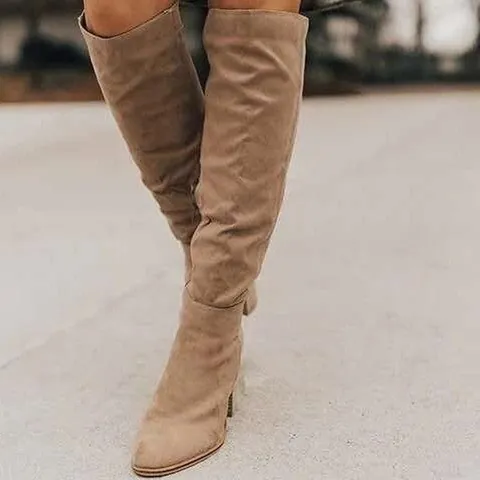 Women's Over The Knee Suede Boots Thick High Heel Side Zipper Slimming Long Boots Retro Professional Fashion Winter Boots