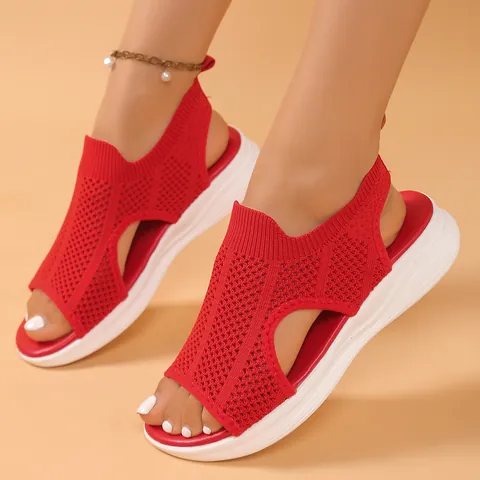 Γυναικεία Σανδάλια Flyknit Mesh Αναπνεύσιμα Peep Toe Αθλητικά Παπούτσια Πλατφόρμα Ελαφριά Casual Μαλακή Σόλα Παπούτσια Περπατήματος