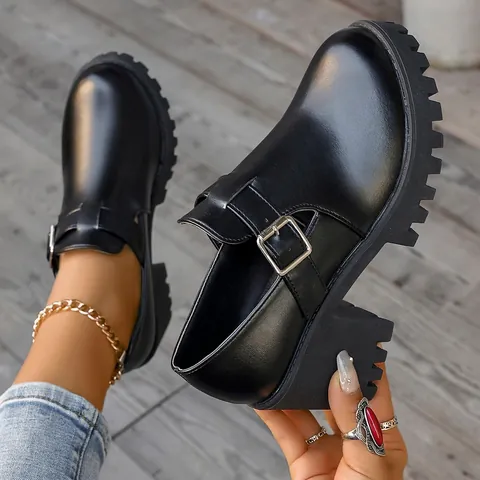 Women Chunky Heel Platform Pumps Round Toe Metal Buckle Office Dress Shoes Retro Embroidered Floral Ankle Boots Fashion Shoes
