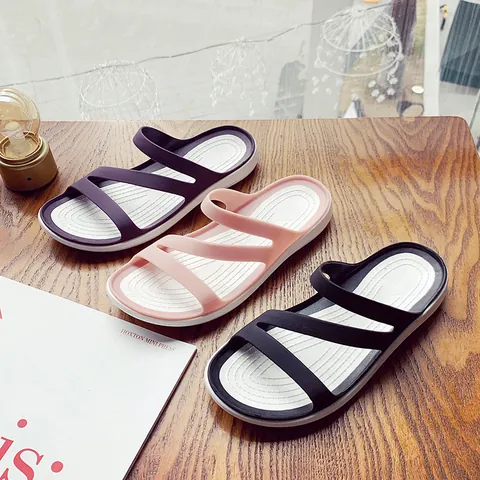 Summer Women Flat Slippers Minimalist Three-Strap PU Leather Sandals Non-Slip Outdoor Beach Slides Plus Size Casual Footwear