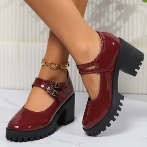 Women Chunky Heel Platform Pumps Round Toe Metal Buckle Office Dress Shoes Retro Embroidered Floral Ankle Boots Fashion Shoes