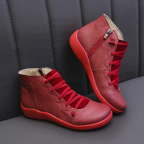 Women's Casual Ankle Boots Faux Leather Side Zipper Low Heel Short Boots Autumn Winter Outdoor Large Size Walking Shoes