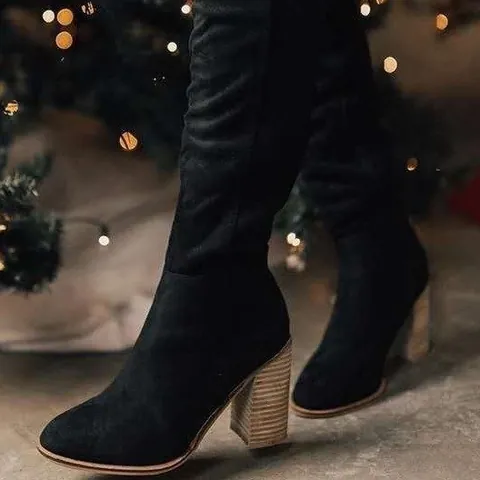 Women's Over The Knee Suede Boots Thick High Heel Side Zipper Slimming Long Boots Retro Professional Fashion Winter Boots