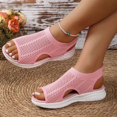 Women's Platform Sport Sandals Breathable Knit Fish Mouth Hollow Out Wedge Casual Walking Shoes Summer Beach Sandals