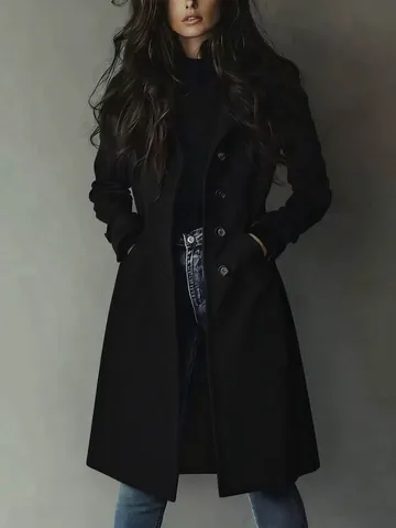 Damen Retro Trenchcoat aus Wildlederimitat Vintage Reverskragen Einreihig Einfarbig Windjacke Herbst Winter Oberbekleidung