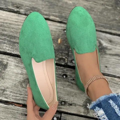 Mocassini da Donna Casual in Pelle Scamosciata Punta Arrotondata Scollatura Bassa Scarpe Basse Tinta Unita Moccasins Stile Coreano