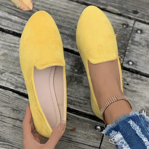 Mocassini da Donna Casual in Pelle Scamosciata Punta Arrotondata Scollatura Bassa Scarpe Basse Tinta Unita Moccasins Stile Coreano