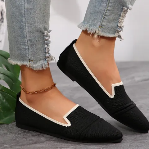 Chaussures Plates à Bout Pointu pour Femmes Mocassins Flyknit Respirants Décontractés Chaussures de Marche Confortables Ballerines à Bout Pointu