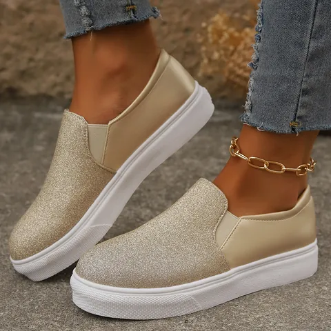 Chaussures à Plateforme Pour Femmes PU Paillettes Patchwork Mode Coréenne Baskets Décontractées Chaussures Plates Pour Femmes