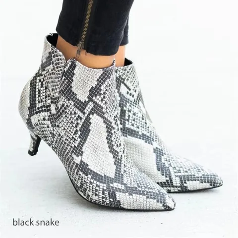 Bottines à Bout Pointu et Talon Aiguille pour Femmes Suède Western Imprimé Léopard Serpent Talons Hauts Fermeture Éclair Latérale Automne Hiver