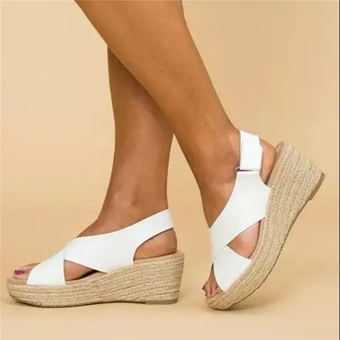 Sandales Compensées Espadrilles Mode pour Femmes Sangles Croisées Plateforme Talon Haut Décontracté PU Corde de Chanvre Tissage Sandales Chaussures Grande Taille