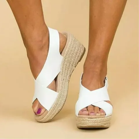 Sandales Compensées Espadrilles Mode pour Femmes Sangles Croisées Plateforme Talon Haut Décontracté PU Corde de Chanvre Tissage Sandales Chaussures Grande Taille