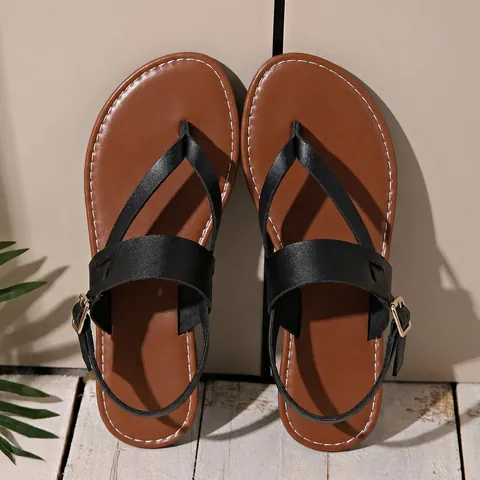 Sandali Bassi da Donna Infradito Cinturino alla Caviglia Regolabile Pelle PU Scarpe da Spiaggia Estive Casual Vacanza Donna Sandali da Passeggio