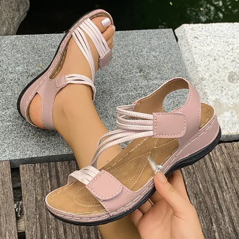 Women Sports Sandals Lightweight Comfortable Flat Sandals with Velcro Closure and Elastic Straps Large Size Casual Summer Beach Shoes