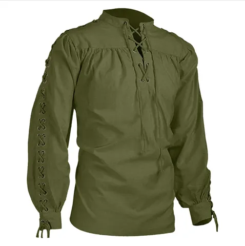 Chemise Médiévale Renaissance Homme Gothique Guerrier Pirate Laçage Manches Longues Polyester Rétro Viking Blouse Top