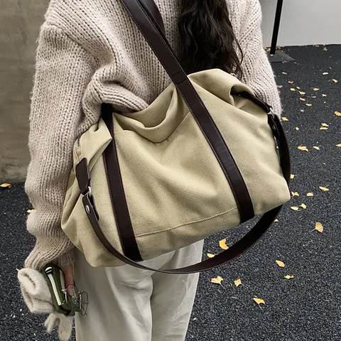 Borsa Tote in Tela a Grande Capacità Stile Coreano Minimalista Borsa a Tracolla per Donna Pendolarismo Quotidiano Viaggio Lavoro