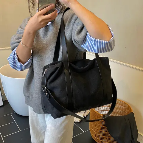 Borsa Tote in Tela a Grande Capacità Stile Coreano Minimalista Borsa a Tracolla per Donna Pendolarismo Quotidiano Viaggio Lavoro