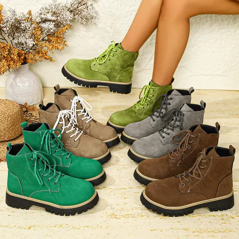 Women's British Style Suede Martin Boots Thick Sole Lace Up Round Toe Retro Ankle Boots For Winter Daily Outdoor Wear