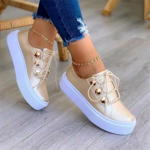 Women's Casual Loafers Chunky Platform Flat Shoes With Gold Buckles Artificial PU Leather White Black Gold Rose Gold Shoes