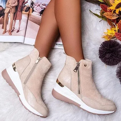 Botas de Nieve con Cuña de Invierno para Mujer Gamuza Sintética PU Botines Martin Cálidos Antideslizantes Patrón de Cocodrilo Cremallera Lateral