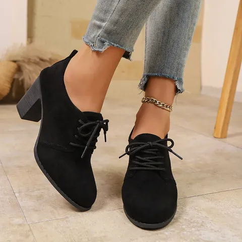 Women Suede Lace Up Block High Heels Vintage Leopard Print Professional Work Pumps Professional Office Dress Shoes