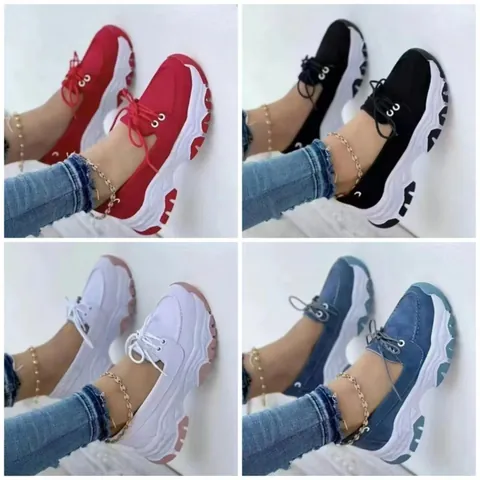 Dames Mesh Platform Sneakers Ademend Dikke Zool Vetersluiting Casual Hardloopschoenen Grote Maten Comfortabele Wandelschoenen