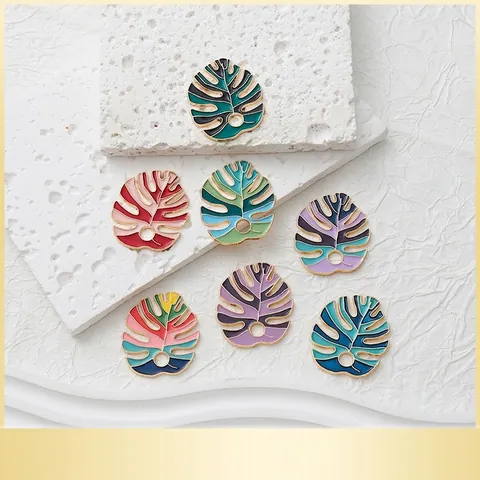 Bohemian Alloy Drip Oil Monstera Leaf Pendant Charms For DIY Earrings Keychain Necklace Accessories Tropical Plant Enamel Jewelry Finding