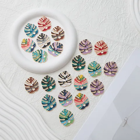 Bohemian Alloy Drip Oil Monstera Leaf Pendant Charms For DIY Earrings Keychain Necklace Accessories Tropical Plant Enamel Jewelry Finding