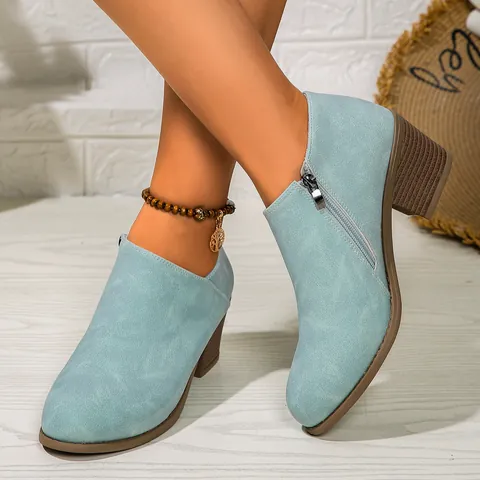 Women Martin Boots Mid Block Heel Ankle Boots Side Zipper Plus Size Faux Suede Shoes For Autumn Winter Solid Color Ankle Boots