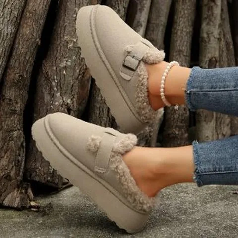 Women Winter Clogs Platform Fur Lined Mules Flannel Upper Slip On Warm Shoes Fashion Casual Comfort Outdoor Indoor House Slippers