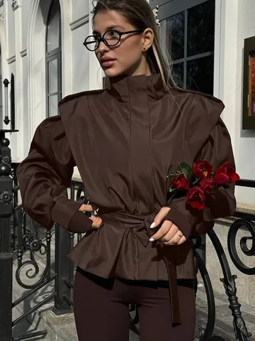 Franse Niche Bindceintuur Trenchcoat Jas Lange Mouw Revers Losse Pasvorm Polyester Top Voor Herfst Winter Dames
