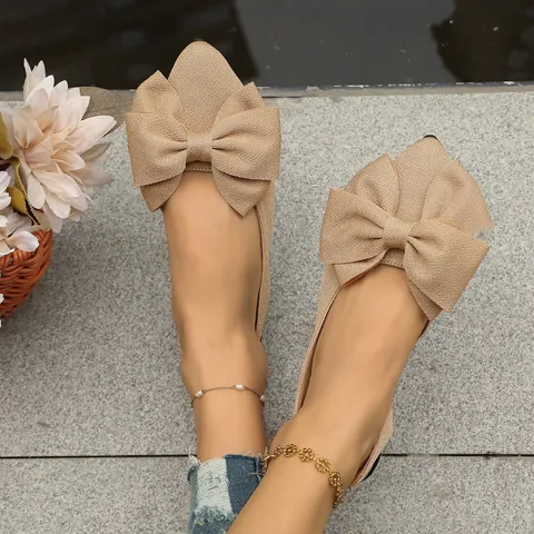 Women's Pointed Toe Bow Flats Slingback Flat Sandals Casual Elegant PU Leather Rubber Sole Solid Color Dress Shoes For Ladies