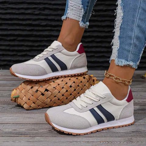 Women Casual Sports Shoes Breathable Cloth Suede Patchwork Fashion Lightweight Running Travel Walking Sneakers
