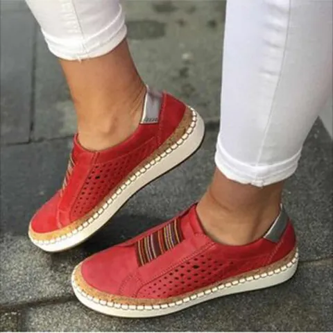 Women's Hollow Loafers Breathable Slip-on Casual Shoes Thick Sole PU Flat Shoes Comfortable Daily Walking Fashion Footwear