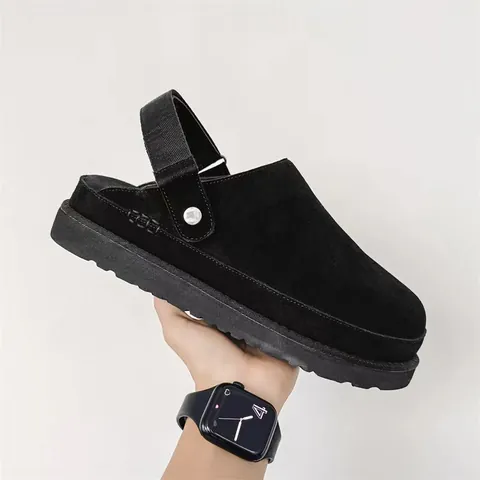 Women's Platform Clog Slippers Sheep Suede Round Toe Backstrap Non-Slip Casual Mule Shoes Ethnic Style Outdoor Shoes