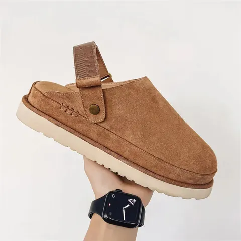 Women's Platform Clog Slippers Sheep Suede Round Toe Backstrap Non-Slip Casual Mule Shoes Ethnic Style Outdoor Shoes