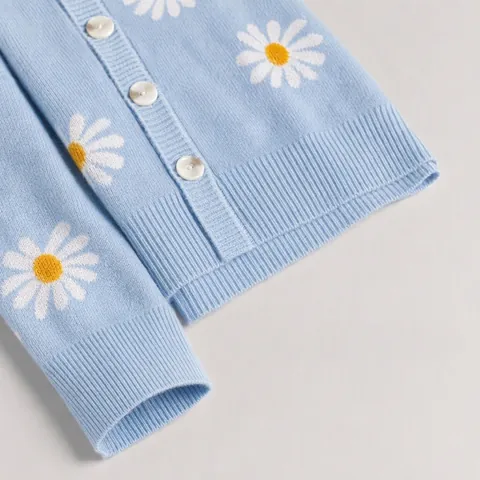 Women's Fashion Daisy Jacquard Knit Cardigan Simple Casual Loose Long Sleeve Button Down Polyester Sweater Outerwear