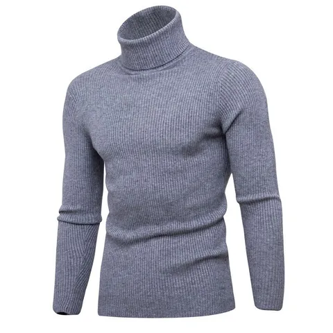 Maglione da Uomo Slim Fit a Coste Collo Alto in Poliestere Lavorato a Maglia Tinta Unita Sottogiacca Morbido Top Invernale