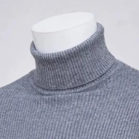 Maglione da Uomo Slim Fit a Coste Collo Alto in Poliestere Lavorato a Maglia Tinta Unita Sottogiacca Morbido Top Invernale