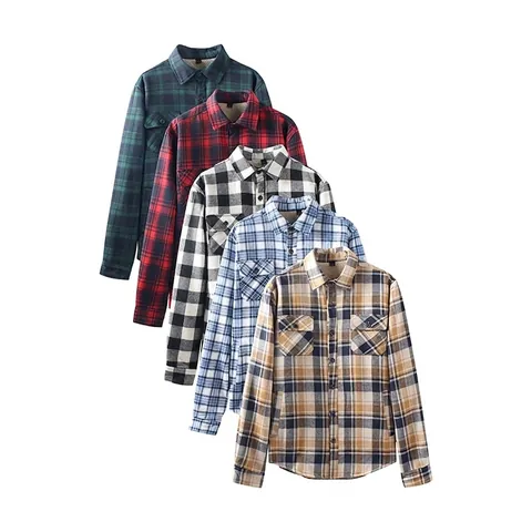 Sobrecamisa de Franela a Cuadros para Hombre con Forro de Felpa Cálida Otoño Invierno Manga Larga Botones