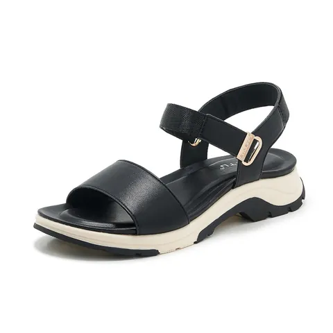 SIKETU Women Platform Sandals Color-Block Casual Sport PU Leather Thick Sole Walking Shoes With Adjustable Hook And Loop Straps For Lady