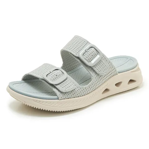 Women Summer Breathable Flyknit Hollow Out Platform Slide Sandals Non-Slip Double Buckle Casual Sporty Thick Sole Slippers