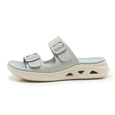 Women Summer Breathable Flyknit Hollow Out Platform Slide Sandals Non-Slip Double Buckle Casual Sporty Thick Sole Slippers