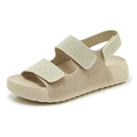 Women's Knit Fabric Platform Sandals Adjustable Double Strap Hook and Loop Summer Beach Slides Comfortable Thick Sole Casual Outdoor Slippers