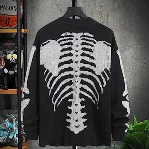 Halloween Skeleton Jacquard Knitted Cardigan Women V Neck Button Down Oversized Skull Graphic Sweater Gothic Streetwear Top