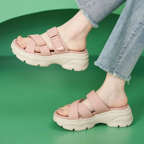Women Platform Slides Chunky Sandals Adjustable Velcro Straps Anti-Slip Sporty Summer Casual Thick Sole Shoes For Ladies