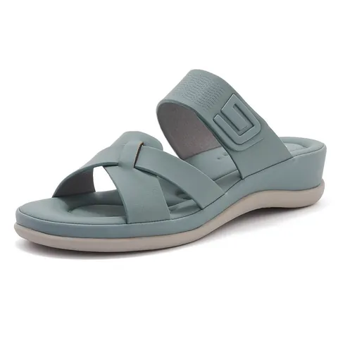 Women's Wedge Slides Platform Sandals Cross Strap Buckle Comfort Polyurethane Upper TPR Sole Casual Summer Outdoor Commuting Slippers