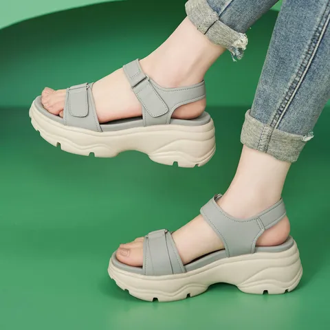 Women's Platform Sandals Soft Sole Non-Slip Hook And Loop Sporty Beach Shoes Casual Summer Height Increasing Outdoor Footwear